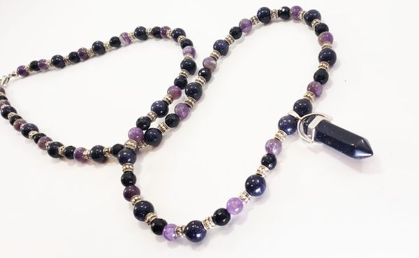 Simple black goldstone and amethyst